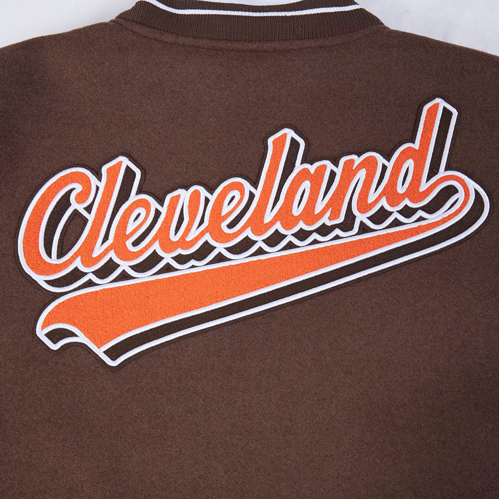 NFL CLEVELAND BROWNS SCRIPT TAIL MEN'S VARSITY JACKET (BROWN/WHITE)