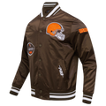 NFL CLEVELAND BROWNS OLD ENGLISH MEN'S RIB SATIN JACKET (BROWN)