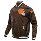 NFL CLEVELAND BROWNS OLD ENGLISH MEN'S RIB SATIN JACKET (BROWN)