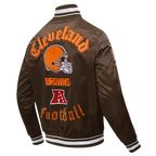 NFL CLEVELAND BROWNS OLD ENGLISH MEN'S RIB SATIN JACKET (BROWN)