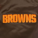 NFL CLEVELAND BROWNS OLD ENGLISH MEN'S RIB SATIN JACKET (BROWN)