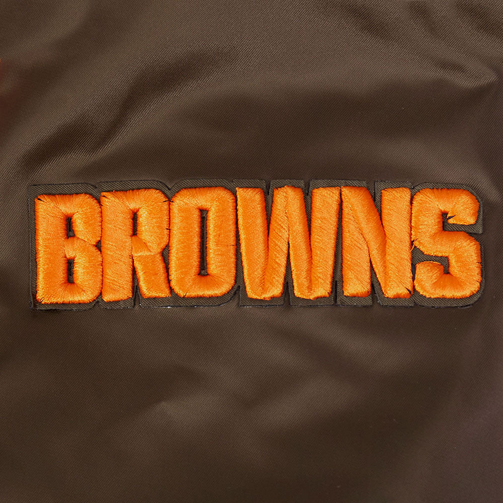 NFL CLEVELAND BROWNS OLD ENGLISH MEN'S RIB SATIN JACKET (BROWN)