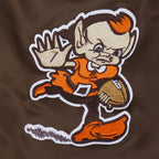 NFL CLEVELAND BROWNS OLD ENGLISH MEN'S RIB SATIN JACKET (BROWN)