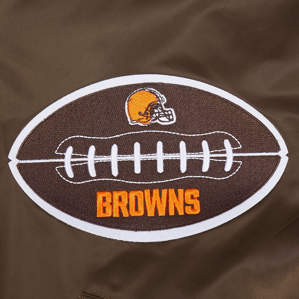 NFL CLEVELAND BROWNS OLD ENGLISH MEN'S RIB SATIN JACKET (BROWN)