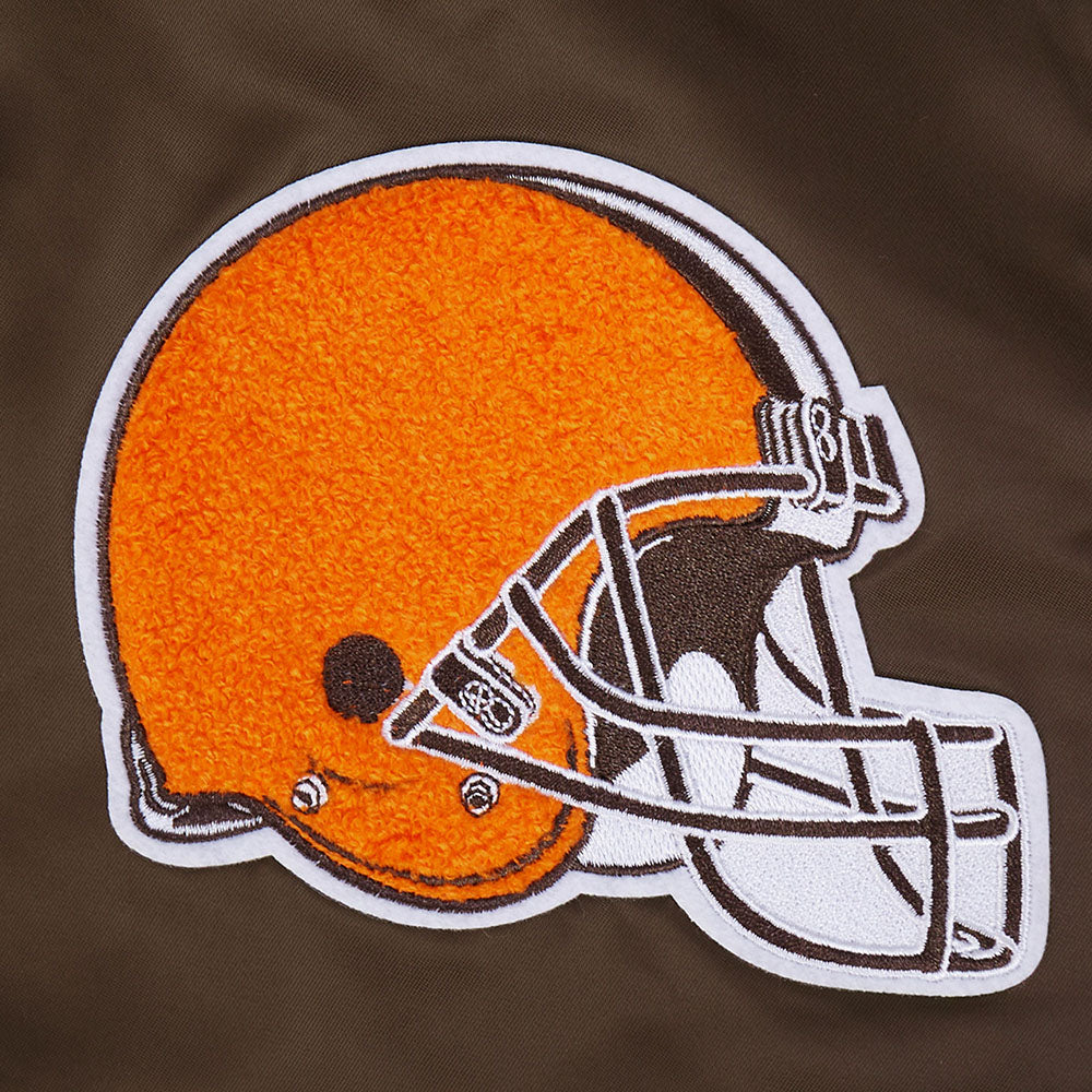 NFL CLEVELAND BROWNS OLD ENGLISH MEN'S RIB SATIN JACKET (BROWN)