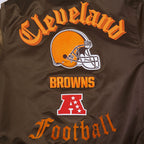 NFL CLEVELAND BROWNS OLD ENGLISH MEN'S RIB SATIN JACKET (BROWN)