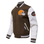 NFL CLEVELAND BROWNS OLD ENGLISH MEN'S RIB WOOL VARSITY JACKET (BROWN/WHITE)