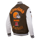 NFL CLEVELAND BROWNS OLD ENGLISH MEN'S RIB WOOL VARSITY JACKET (BROWN/WHITE)