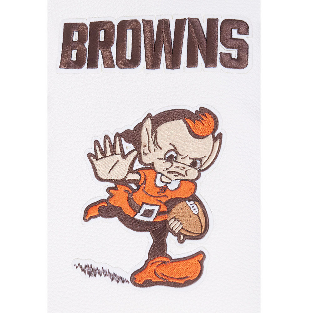 NFL CLEVELAND BROWNS OLD ENGLISH MEN'S RIB WOOL VARSITY JACKET (BROWN/WHITE)