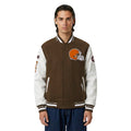 NFL CLEVELAND BROWNS OLD ENGLISH MEN'S RIB WOOL VARSITY JACKET (BROWN/WHITE)