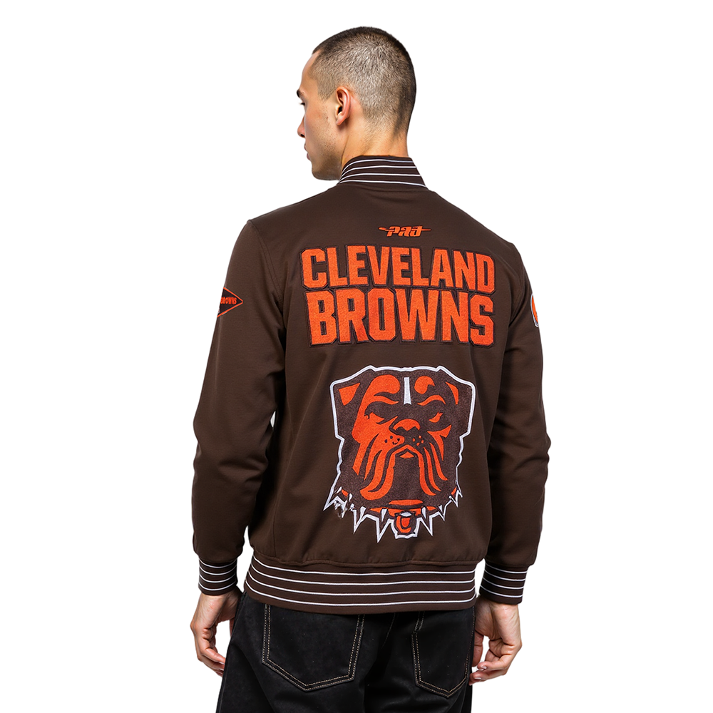 NFL CLEVELAND BROWNS PRO GAME DAY MEN'S DBL KNIT JACKET (BROWN/EGGSHELL/BROWN)