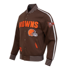 NFL CLEVELAND BROWNS PRO GAME DAY MEN'S DBL KNIT JACKET (BROWN/EGGSHELL/BROWN)