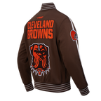 NFL CLEVELAND BROWNS PRO GAME DAY MEN'S DBL KNIT JACKET (BROWN/EGGSHELL/BROWN)
