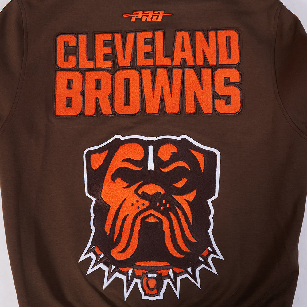 NFL CLEVELAND BROWNS PRO GAME DAY MEN'S DBL KNIT JACKET (BROWN/EGGSHELL/BROWN)