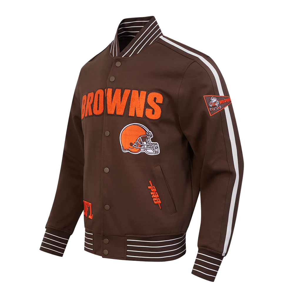 NFL CLEVELAND BROWNS PRO GAME DAY MEN'S DBL KNIT JACKET (BROWN/EGGSHELL/BROWN)