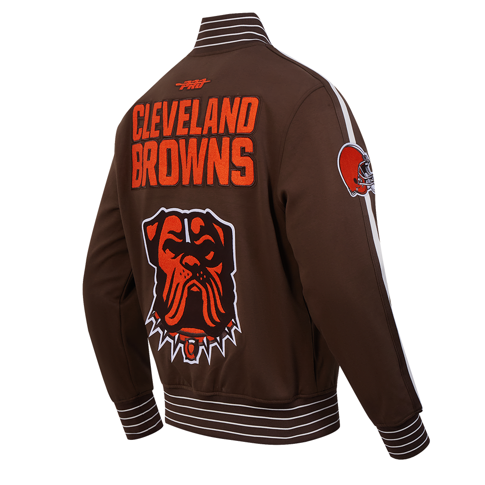 NFL CLEVELAND BROWNS PRO GAME DAY MEN'S DBL KNIT JACKET (BROWN/EGGSHELL/BROWN)