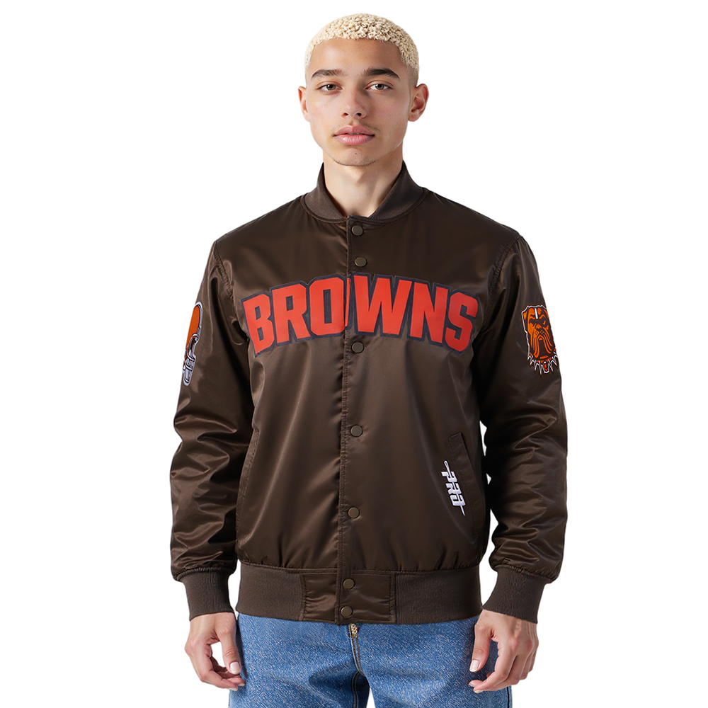 NFL CLEVELAND BROWNS CLASSIC SATIN MEN'S SATIN JACKET (BROWN)