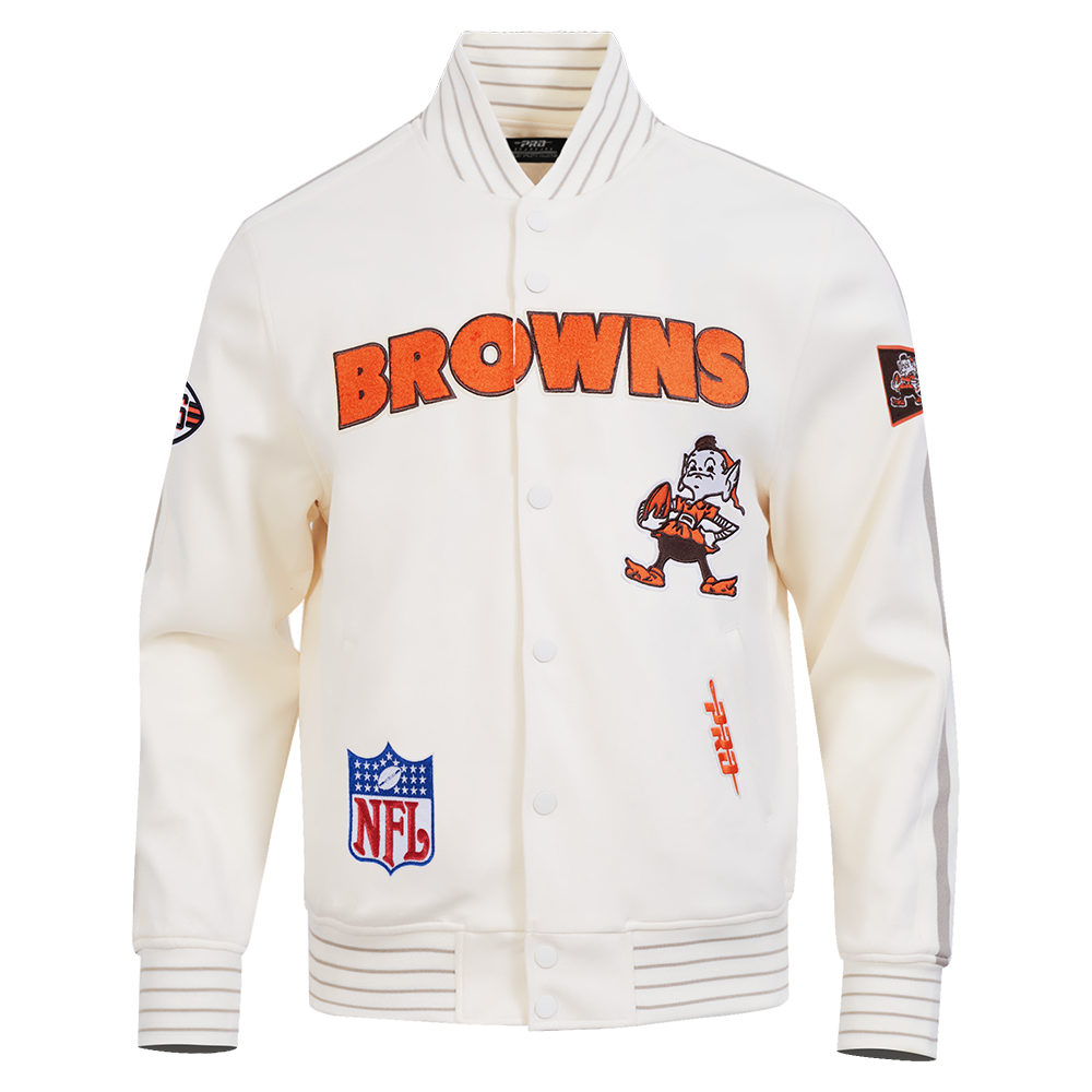 NFL CLEVELAND BROWNS PRO GAME DAY RETRO JACKET (EGGSHELL/TAUPE/EGGSHELL)