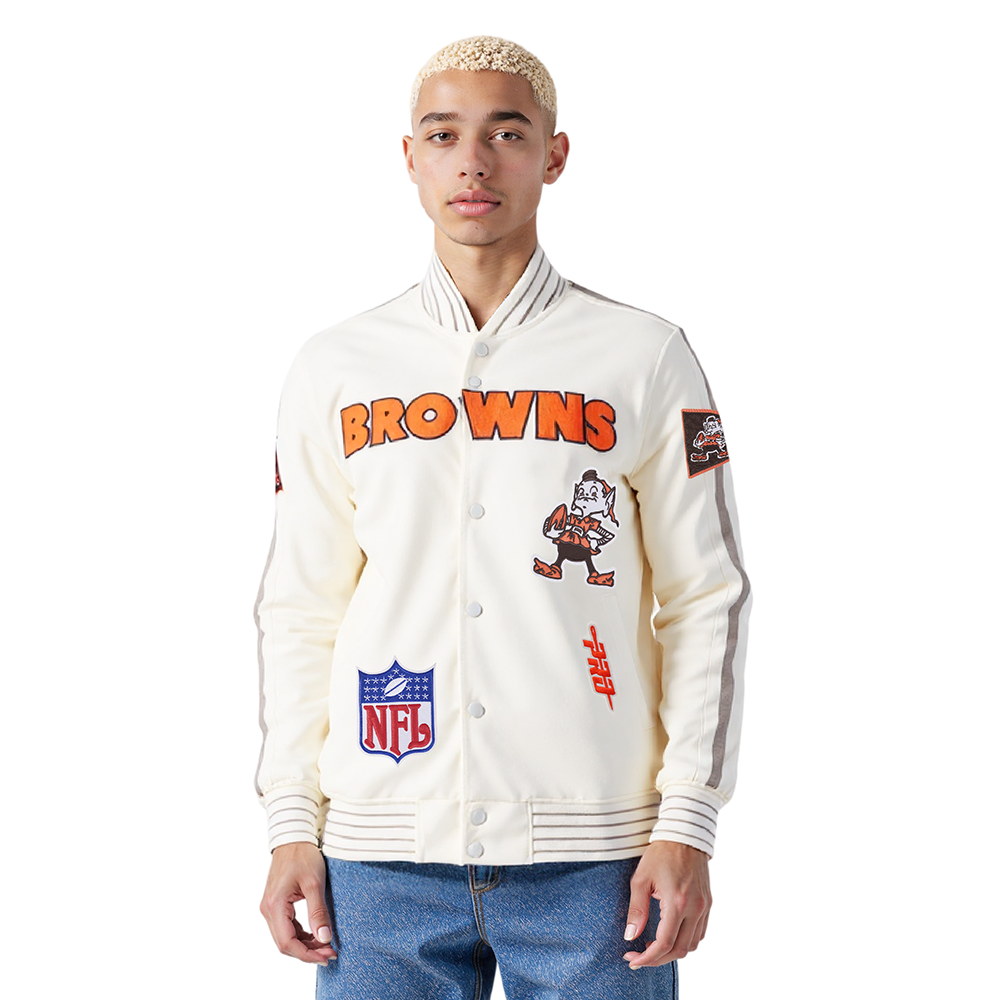 NFL CLEVELAND BROWNS PRO GAME DAY RETRO JACKET (EGGSHELL/TAUPE/EGGSHELL)