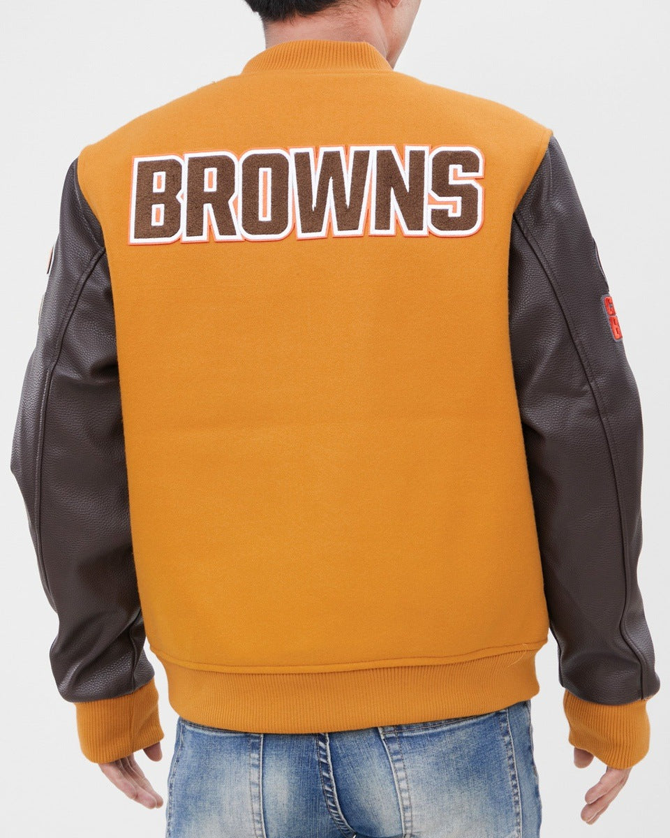 NFL CLEVELAND BROWNS CLASSIC WOOL MEN'S VARSITY JACKET (WHEAT/BROWN)