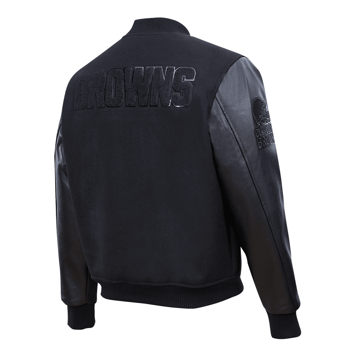 NFL CLEVELAND BROWNS TRIPLE BLACK LOGO MEN'S VARSITY JACKET (TRIPLE BLACK)