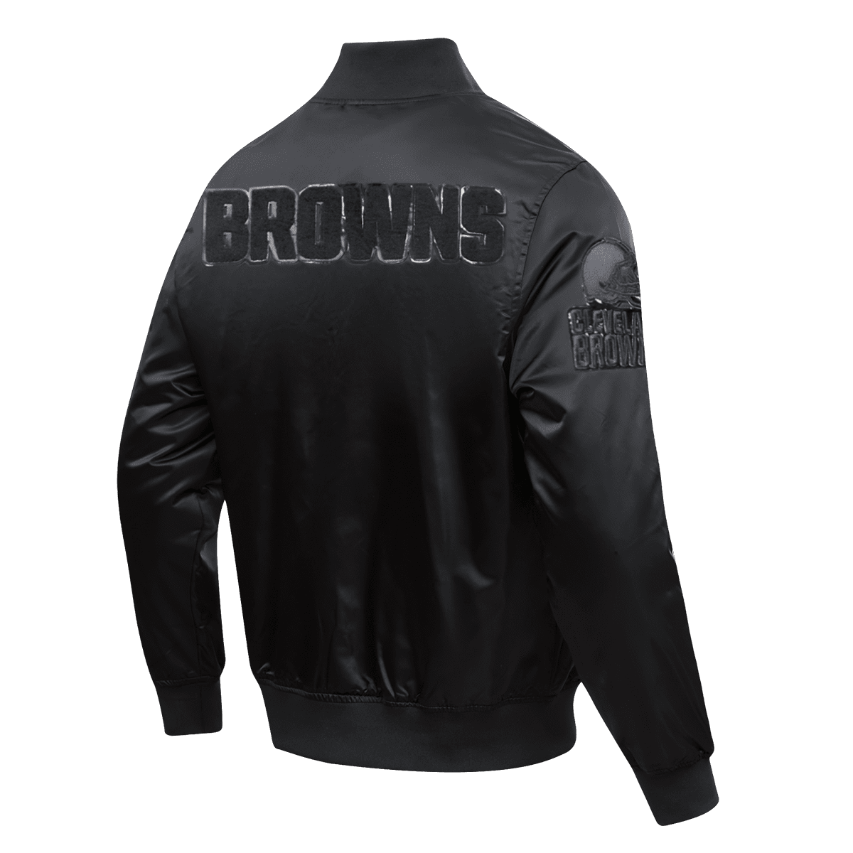 NFL CLEVELAND BROWNS TRIPLE BLACK MEN'S SATIN JACKET (TRIPLE BLACK)