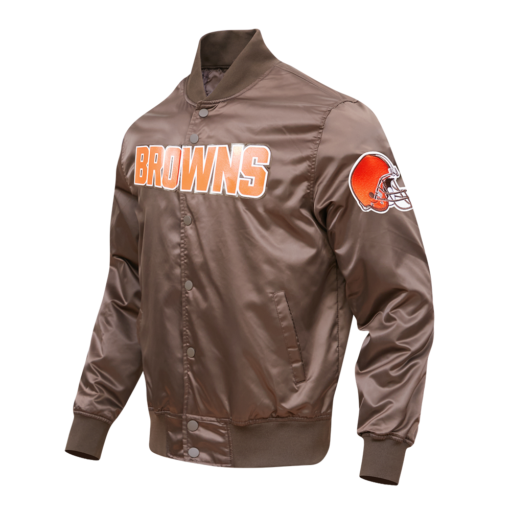 NFL CLEVELAND BROWNS BIG LOGO MEN'S SATIN JACKET (BROWN)