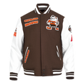 NFL CLEVELAND BROWNS RETRO CLASSIC BLOUSON COLLÉGIAL EN LAINE À BORDS CÔTELÉS POUR HOMME (BRUN/BLANC/BRUN)