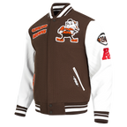 NFL CLEVELAND BROWNS RETRO CLASSIC BLOUSON COLLÉGIAL EN LAINE À BORDS CÔTELÉS POUR HOMME (BRUN/BLANC/BRUN)