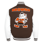 NFL CLEVELAND BROWNS RETRO CLASSIC BLOUSON COLLÉGIAL EN LAINE À BORDS CÔTELÉS POUR HOMME (BRUN/BLANC/BRUN)