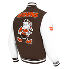 NFL CLEVELAND BROWNS RETRO CLASSIC BLOUSON COLLÉGIAL EN LAINE À BORDS CÔTELÉS POUR HOMME (BRUN/BLANC/BRUN)