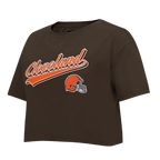 NFL CLEVELAND BROWNS SCRIPT TAIL T-SHIRT EN JERSEY SIMPLE À COUPE CARRÉE POUR FEMME (BRUN)