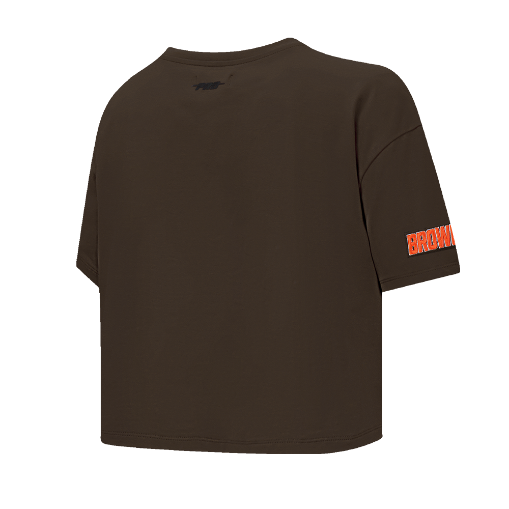 NFL CLEVELAND BROWNS SCRIPT TAIL T-SHIRT EN JERSEY SIMPLE À COUPE CARRÉE POUR FEMME (BRUN)