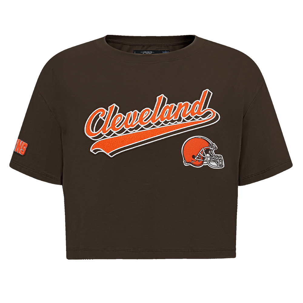 NFL CLEVELAND BROWNS SCRIPT TAIL T-SHIRT EN JERSEY SIMPLE À COUPE CARRÉE POUR FEMME (BRUN)