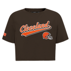 NFL CLEVELAND BROWNS SCRIPT TAIL T-SHIRT EN JERSEY SIMPLE À COUPE CARRÉE POUR FEMME (BRUN)