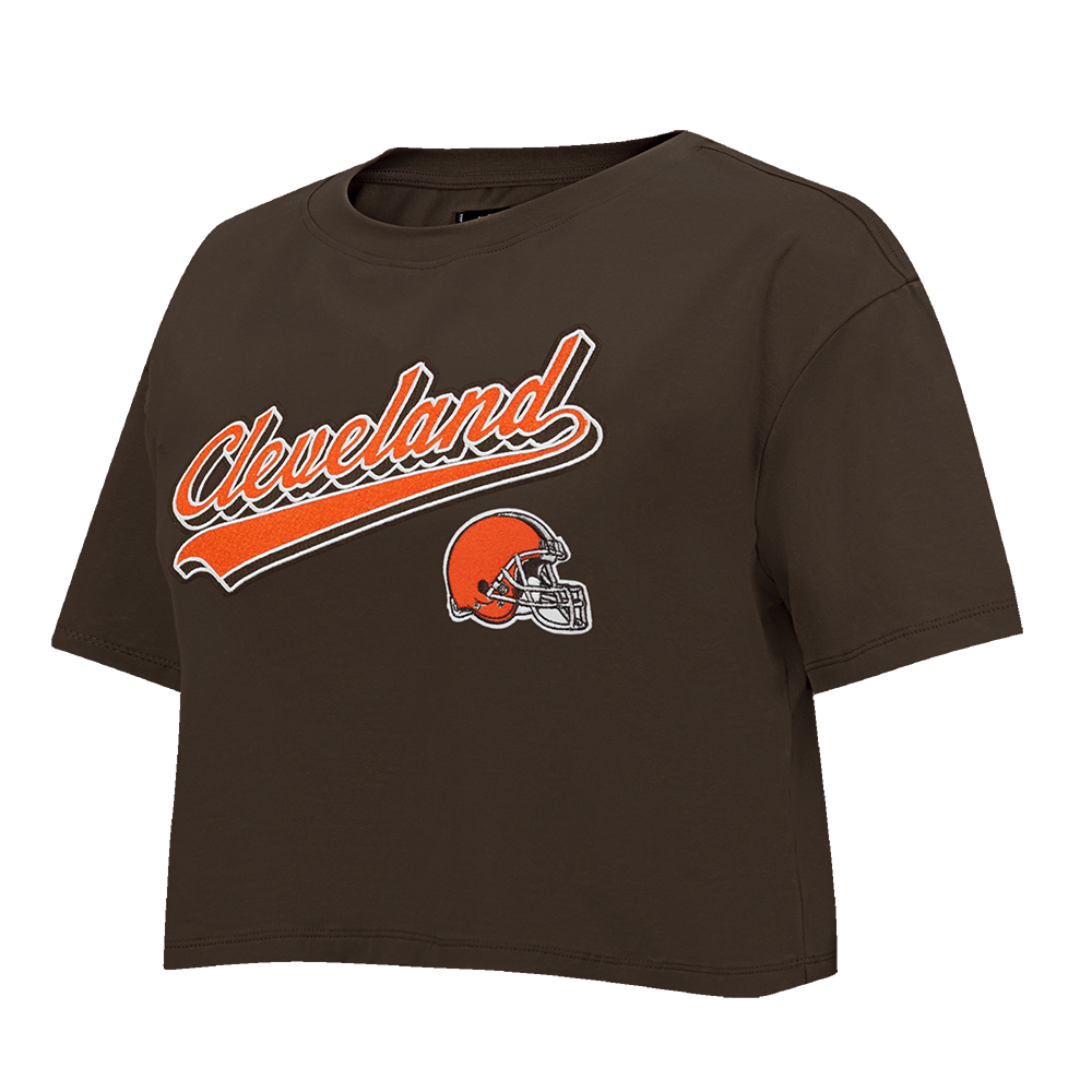 NFL CLEVELAND BROWNS SCRIPT TAIL T-SHIRT EN JERSEY SIMPLE À COUPE CARRÉE POUR FEMME (BRUN)