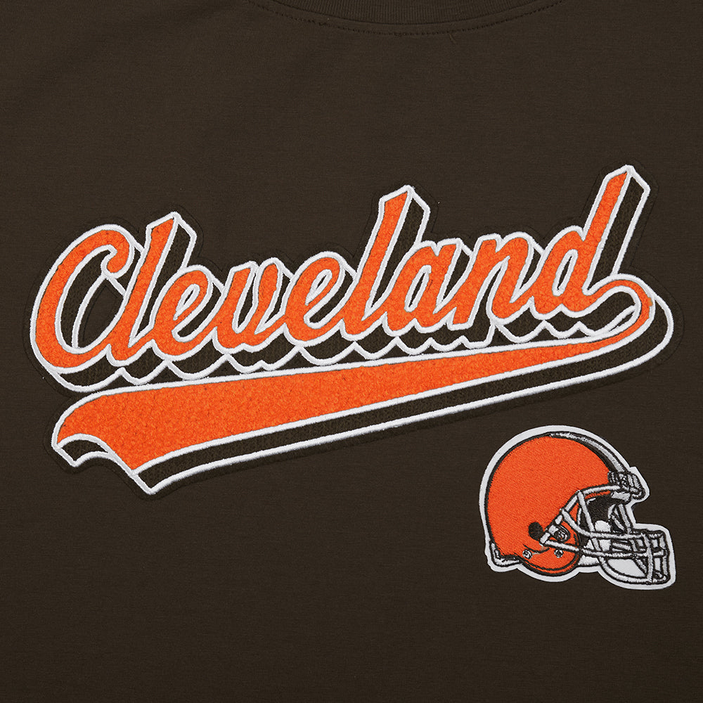 NFL CLEVELAND BROWNS SCRIPT TAIL T-SHIRT EN JERSEY SIMPLE À COUPE CARRÉE POUR FEMME (BRUN)