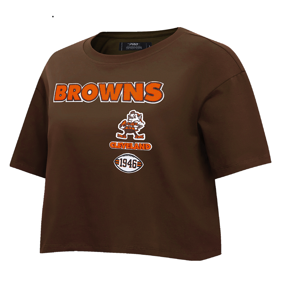 NFL CLEVELAND BROWNS RETRO CLASSIC WOMEN'S BOXY TEE (BROWN)