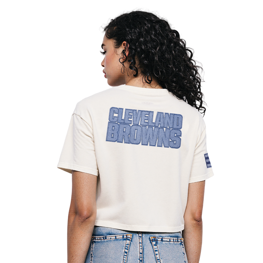 NFL CLEVELAND BROWNS VARSITY BLUES T-SHIRT EN JERSEY SIMPLE À COUPE CARRÉE POUR FEMME (LIN)