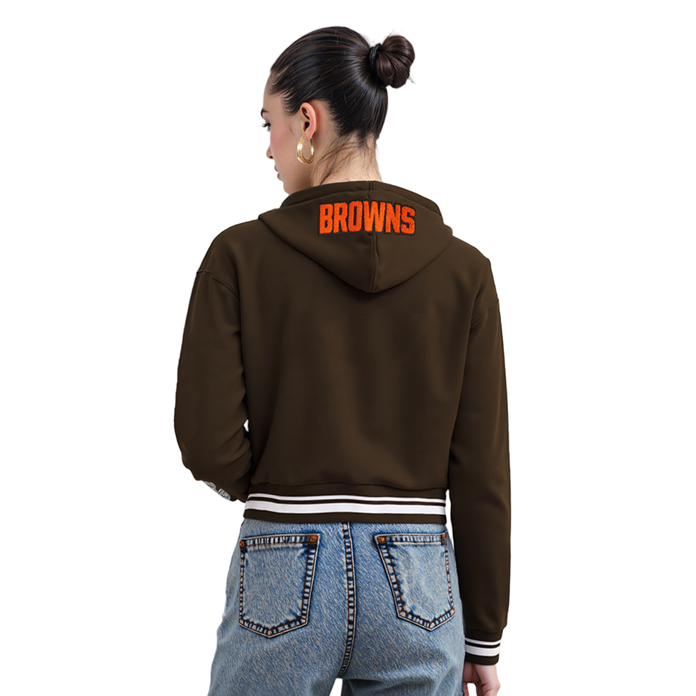 NFL CLEVELAND BROWNS MASHUP WOMEN'S RIB CROPPED PO HOODIE (BROWN)
