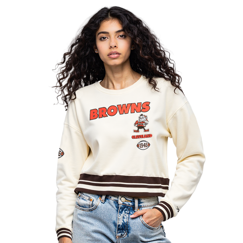 NFL CLEVELAND BROWNS RETRO CLASSIC WOMEN'S CREWNECK (EGGSHELL/BROWN)