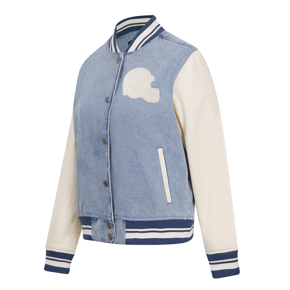 NFL CLEVELAND BROWNS VARSITY BLUES BLOUSON COLLÉGIAL EN DENIM POUR FEMME (DENIM/LIN)