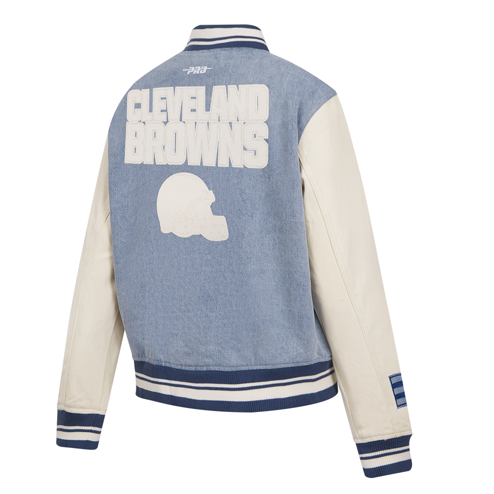 NFL CLEVELAND BROWNS VARSITY BLUES BLOUSON COLLÉGIAL EN DENIM POUR FEMME (DENIM/LIN)