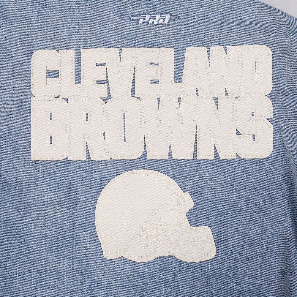 NFL CLEVELAND BROWNS VARSITY BLUES BLOUSON COLLÉGIAL EN DENIM POUR FEMME (DENIM/LIN)