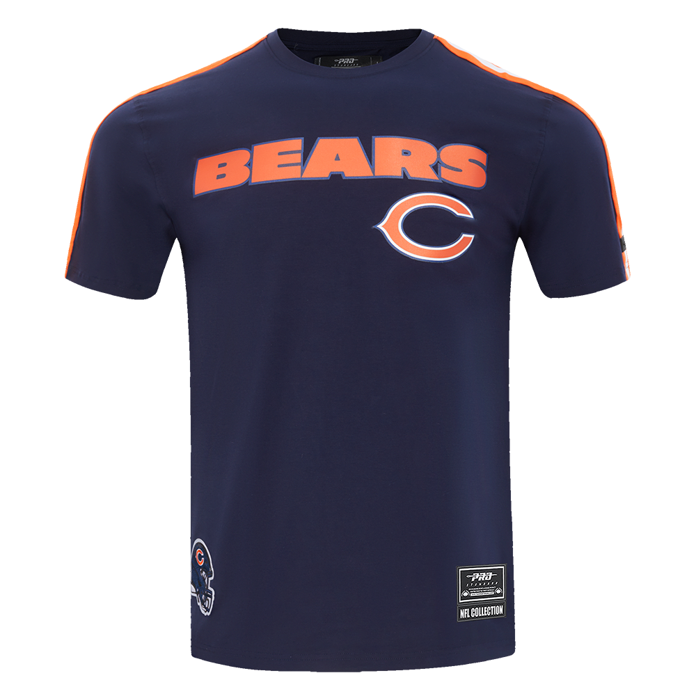 NFL CHICAGO BEARS CLASSIC T-SHIRT RAYÉ EN FILET POUR HOMME (MARINE MINUIT/ORANGE)