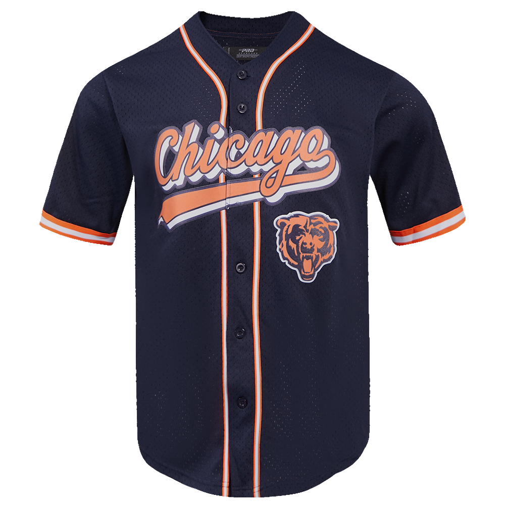 NFL CHICAGO BEARS SCRIPT TAIL MEN'S MESH BUTTON DOWN SHIRT (MIDNIGHT NAVY/ORANGE)