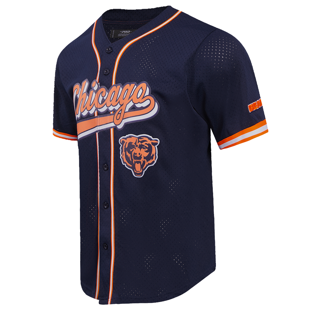 NFL CHICAGO BEARS SCRIPT TAIL MEN'S MESH BUTTON DOWN SHIRT (MIDNIGHT NAVY/ORANGE)