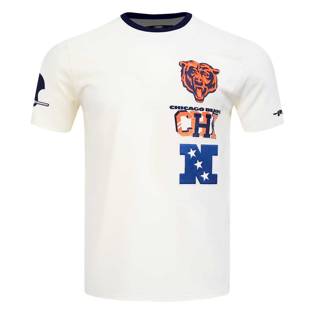 NFL CHICAGO BEARS RETRO CASCADE T-SHIRT À BORDURES CONTRASTANTES POUR HOMME (COQUILLE D'ŒUF/MARINE MINUIT)