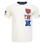 NFL CHICAGO BEARS RETRO CASCADE T-SHIRT À BORDURES CONTRASTANTES POUR HOMME (COQUILLE D'ŒUF/MARINE MINUIT)