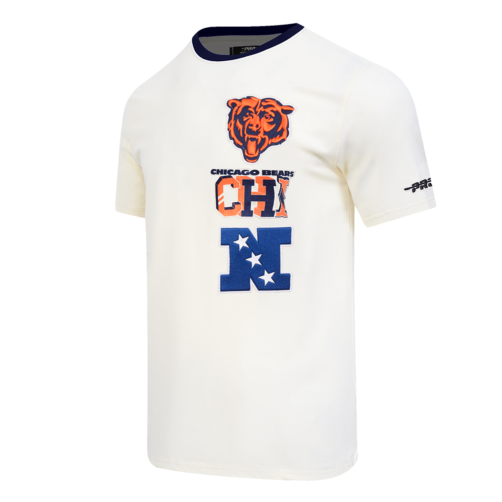 NFL CHICAGO BEARS RETRO CASCADE T-SHIRT À BORDURES CONTRASTANTES POUR HOMME (COQUILLE D'ŒUF/MARINE MINUIT)